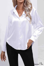 Satin Button Up Blouse with Lapel