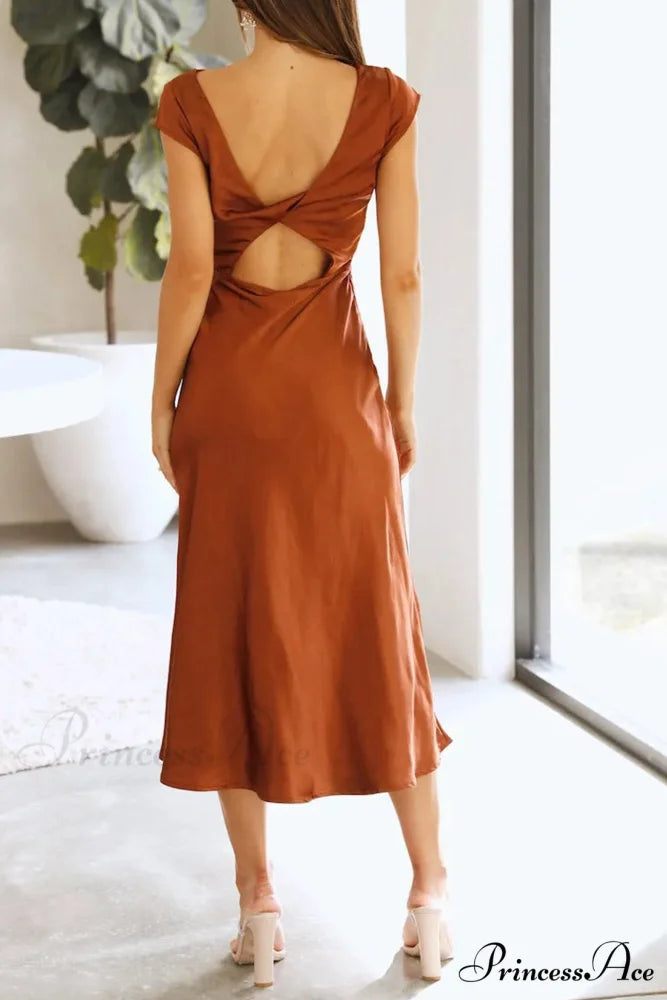Satin Cowl Neck Dress with Twisted-back Slit