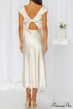 Satin Cowl Neck Dress with Twisted-back Slit