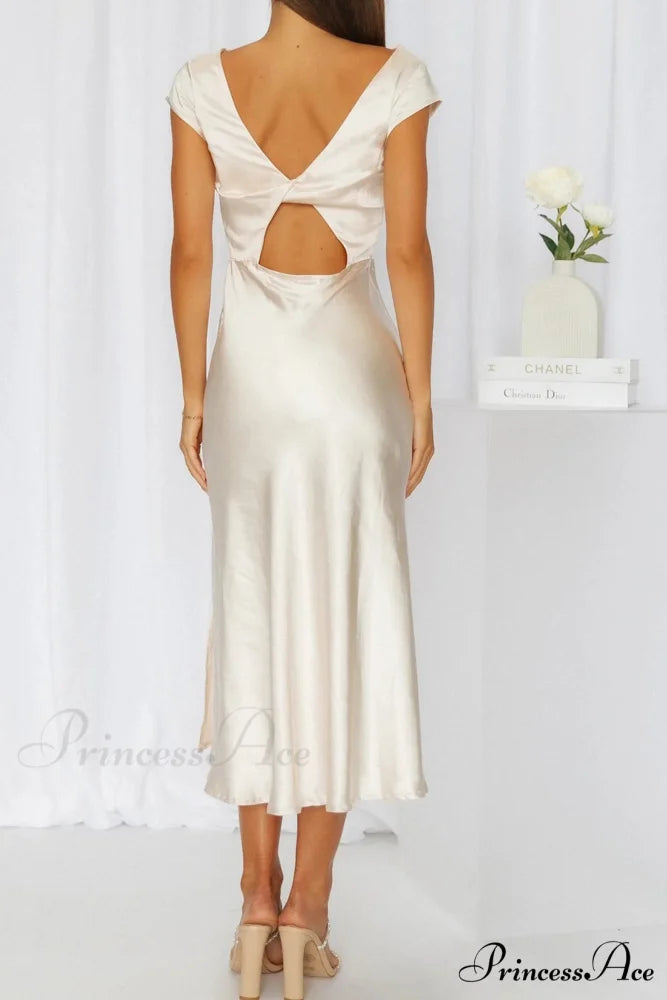 Satin Cowl Neck Dress with Twisted-back Slit