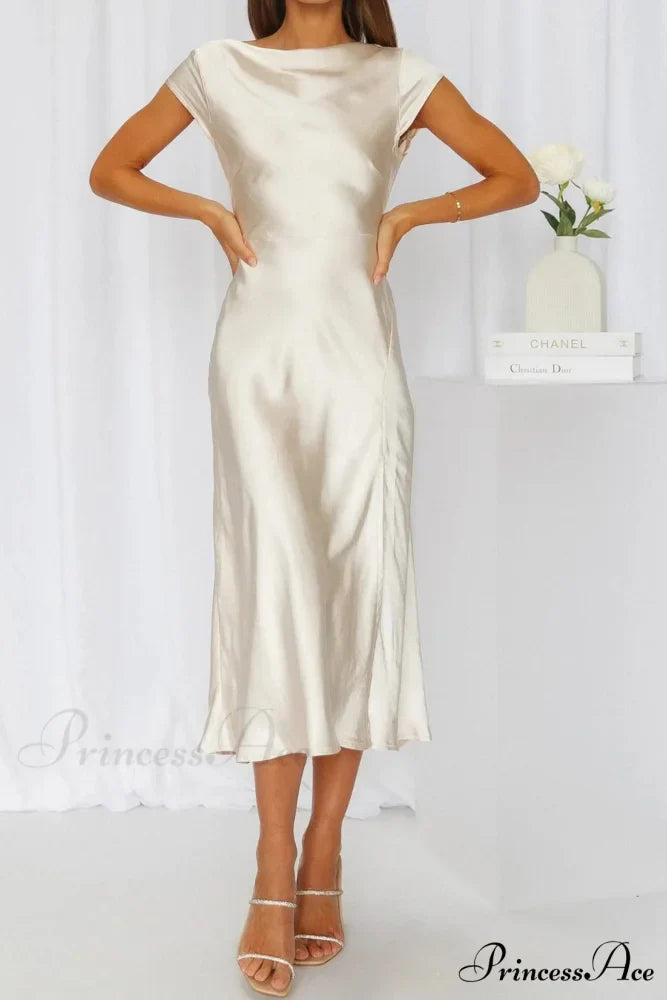 Satin Cowl Neck Dress with Twisted-back Slit