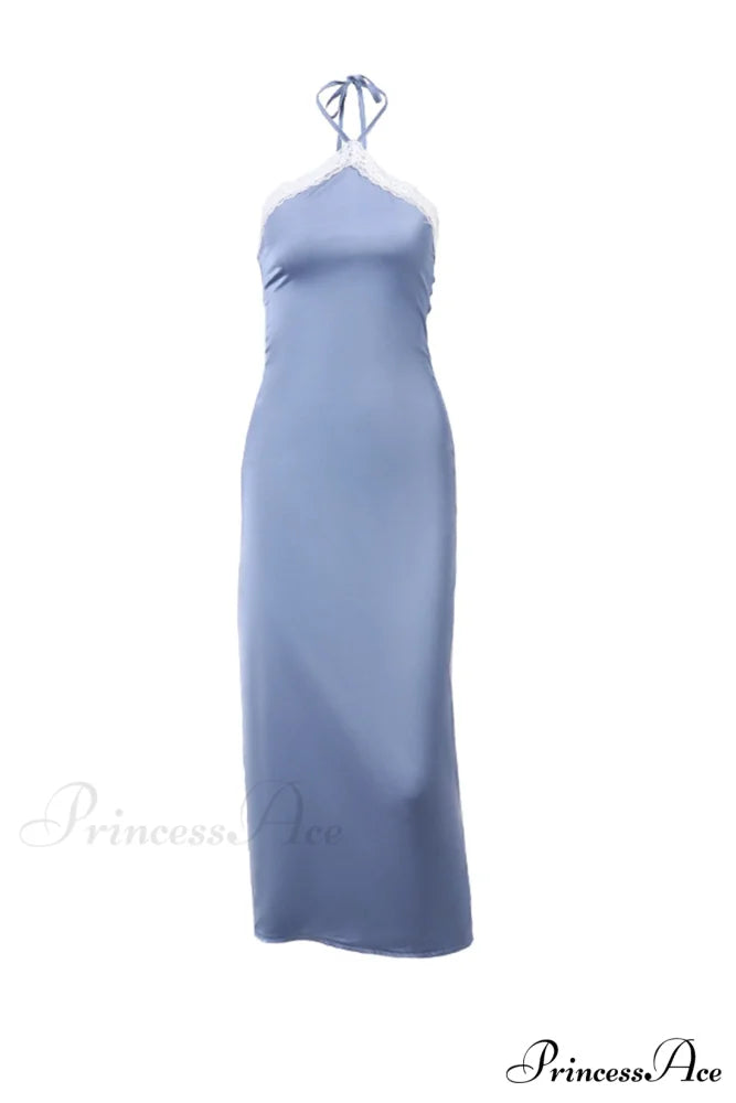 Satin Halter Lace Patchwork Dress