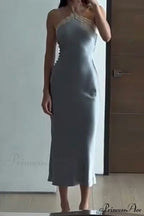 Satin Halter Lace Patchwork Dress