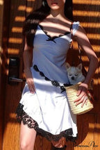 Satin Mini Dress with Lace Patchwork