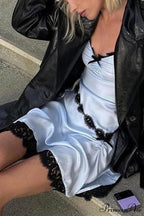 Satin Mini Dress with Lace Patchwork