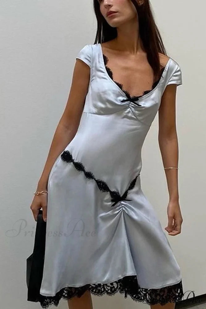 Satin Mini Dress with Lace Patchwork