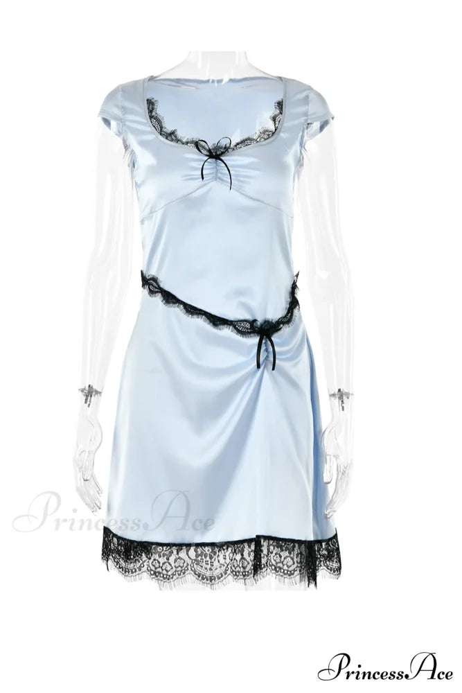 Satin Mini Dress with Lace Patchwork