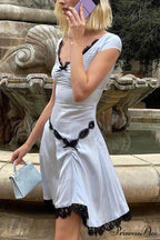 Satin Mini Dress with Lace Patchwork