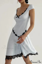 Satin Mini Dress with Lace Patchwork