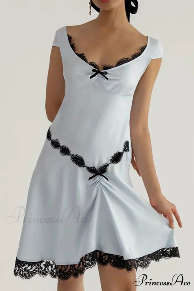 Satin Mini Dress with Lace Patchwork