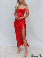 Satin Slit Stylish Midi Dresse