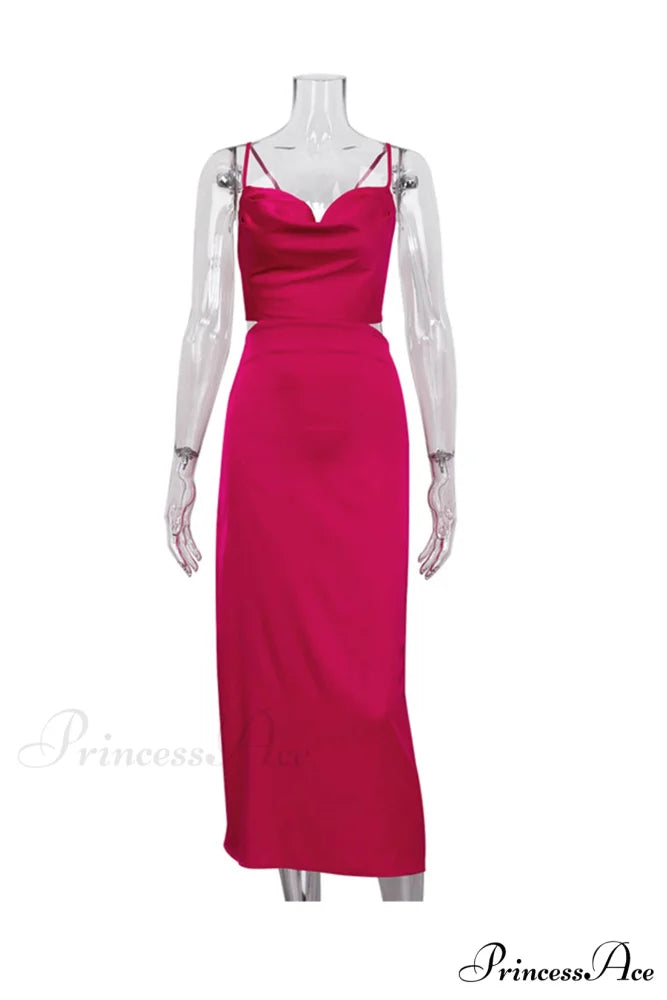 Satin Tie-back Criss-cross Cami Dress with Rose Pattern