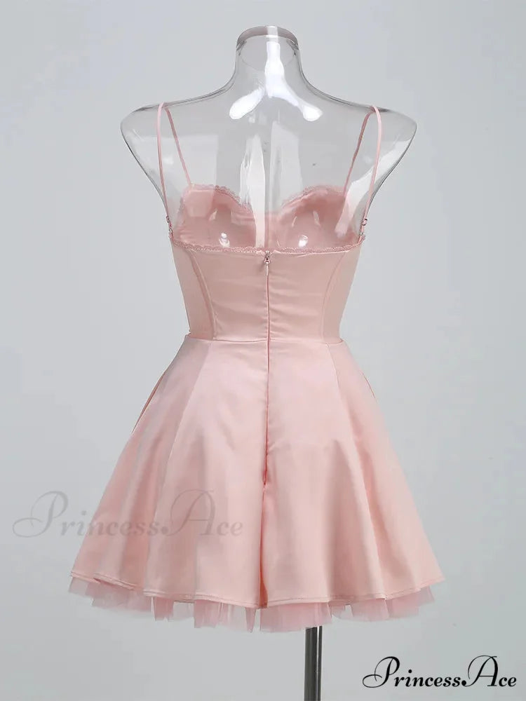 Satin Tulle Frill Charming Strap Mini Dress