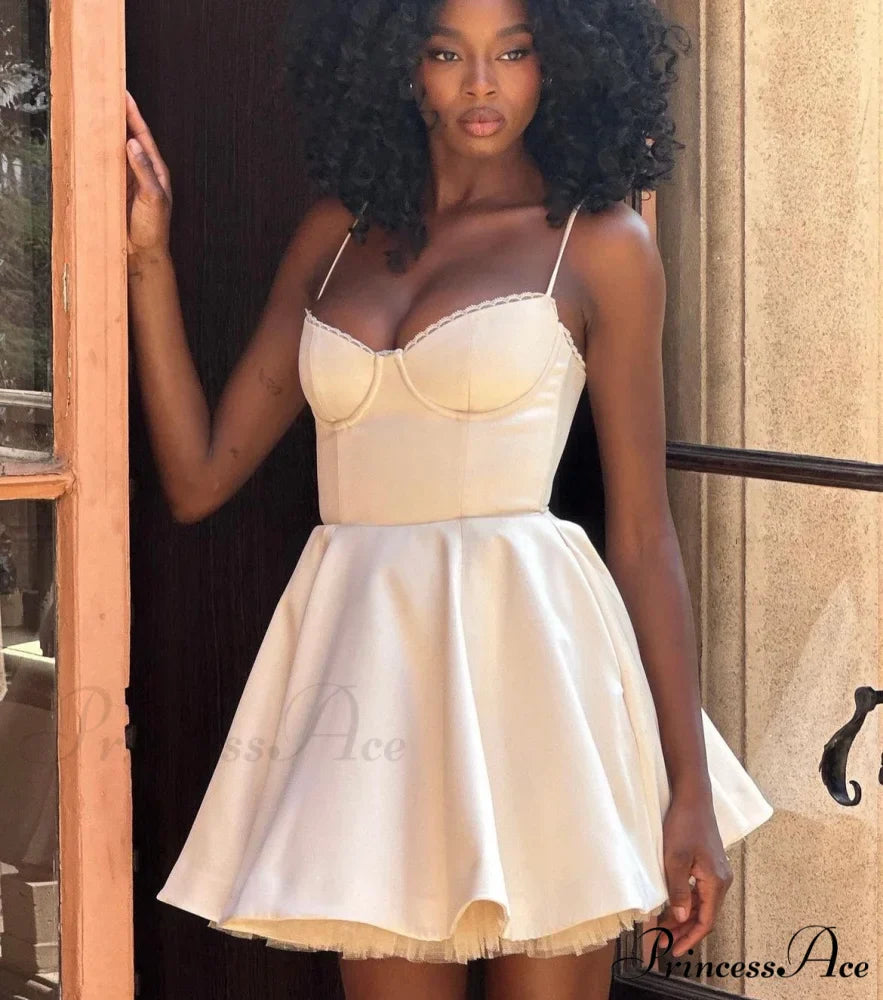 Satin Tulle Frill Charming Strap Mini Dress