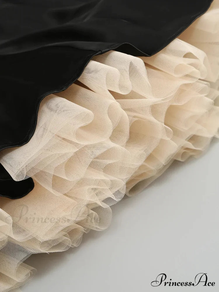 Satin Tulle Frill Charming Strap Mini Dress