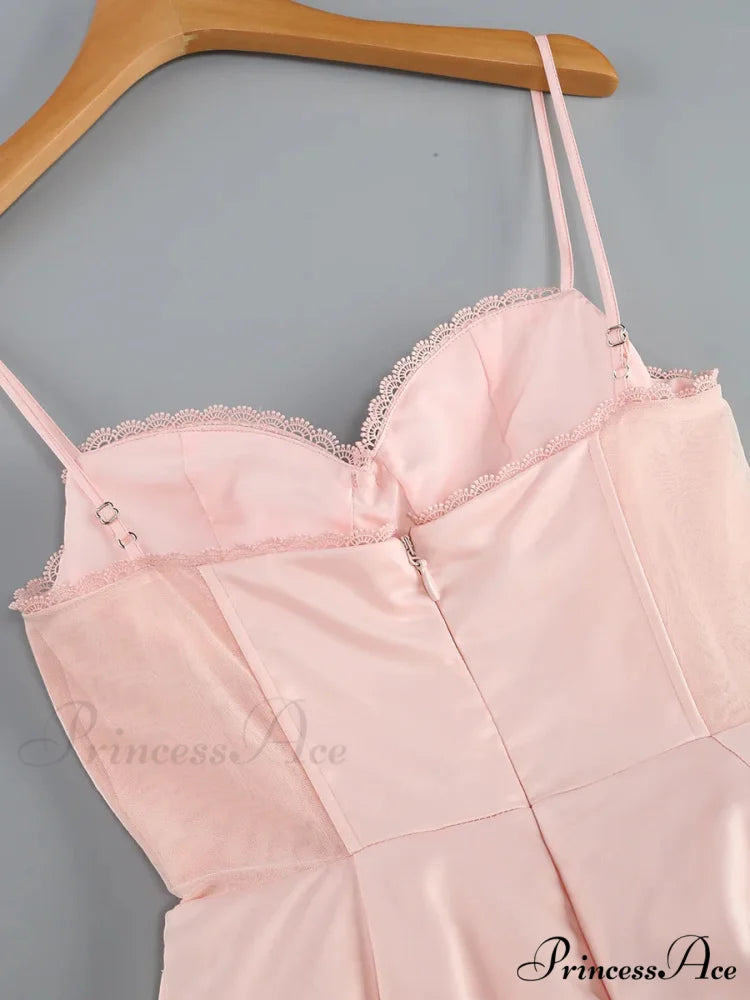 Satin Tulle Frill Charming Strap Mini Dress