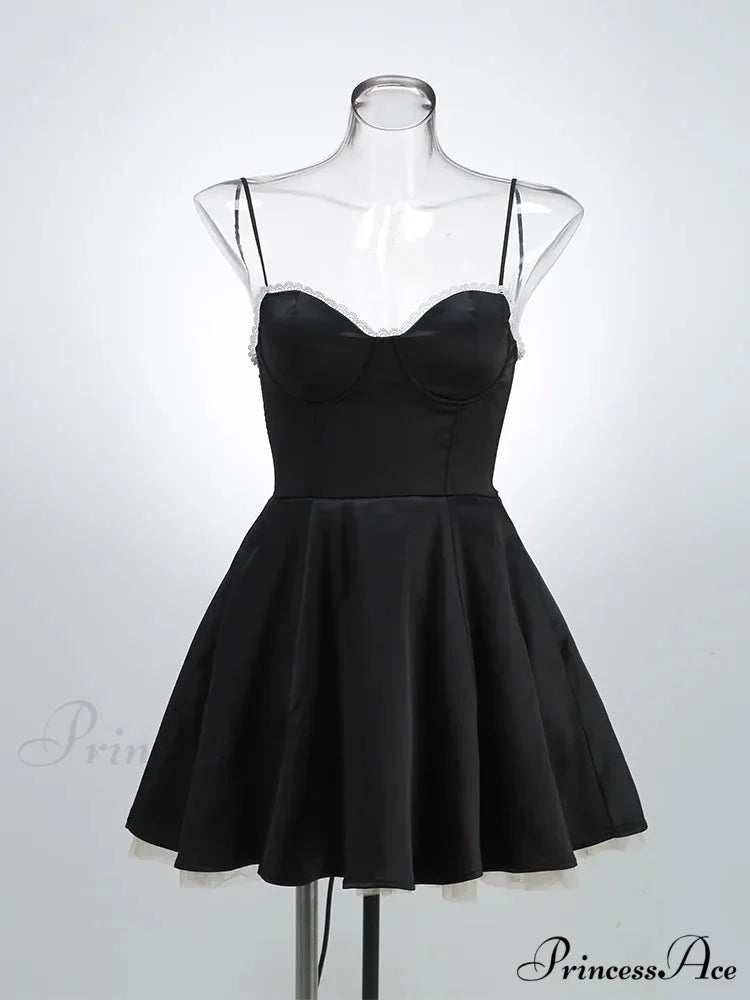 Satin Tulle Frill Charming Strap Mini Dress