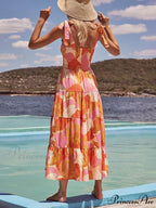 Sea Charm Sleeveless Pleated Graceful Stretch Chest Print Cami Dress