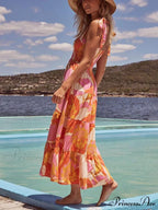 Sea Charm Sleeveless Pleated Graceful Stretch Chest Print Cami Dress