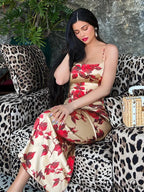 Seductive 2000s Floral Pattern Open-Back Body-Hugging Midi Dress