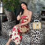 Seductive 2000s Floral Pattern Open-Back Body-Hugging Midi Dress