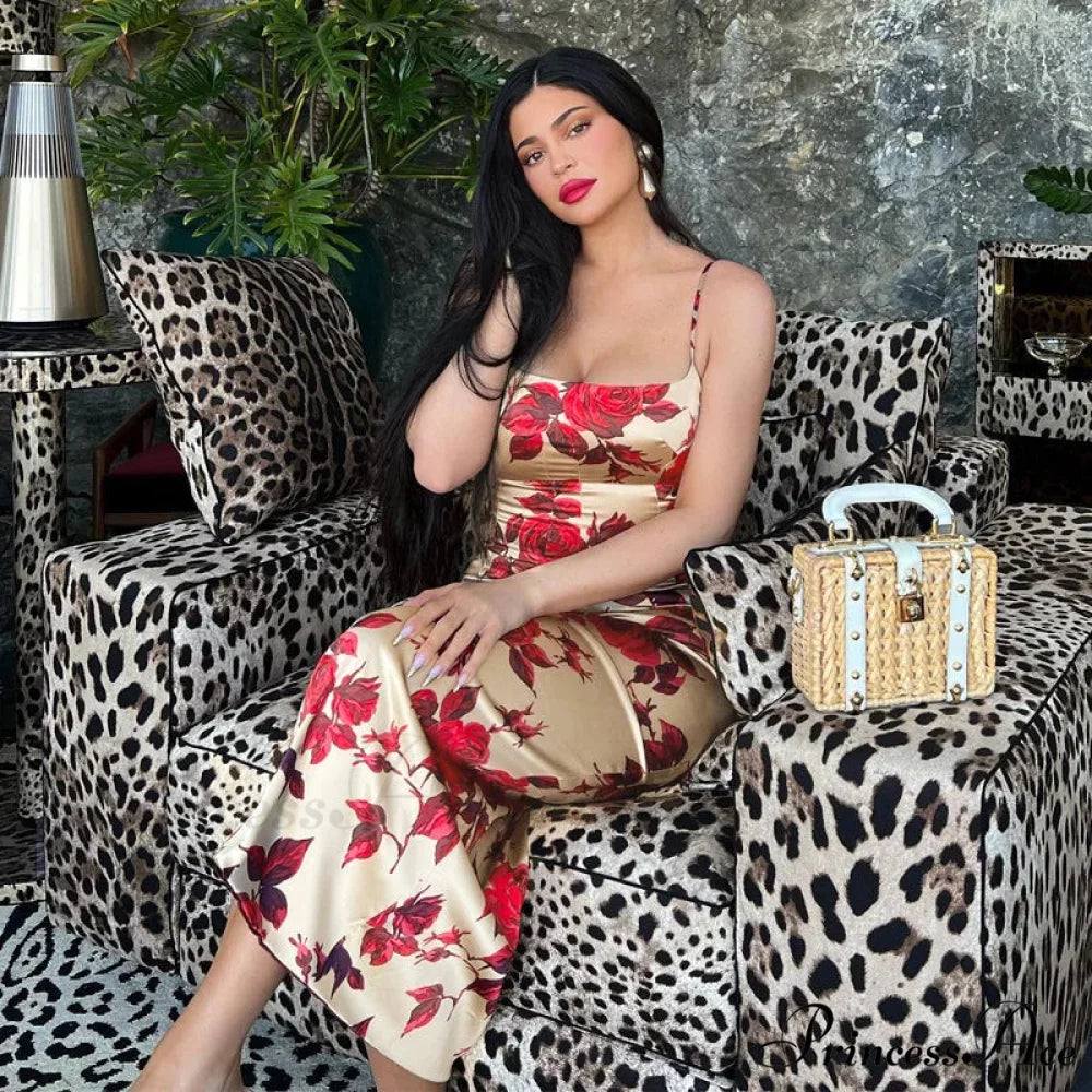 Seductive 2000s Floral Pattern Open-Back Body-Hugging Midi Dress