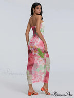 Seductive Bandeau Bodycon Off-The-Shoulder Open-Back Sheath Floral Night Gown