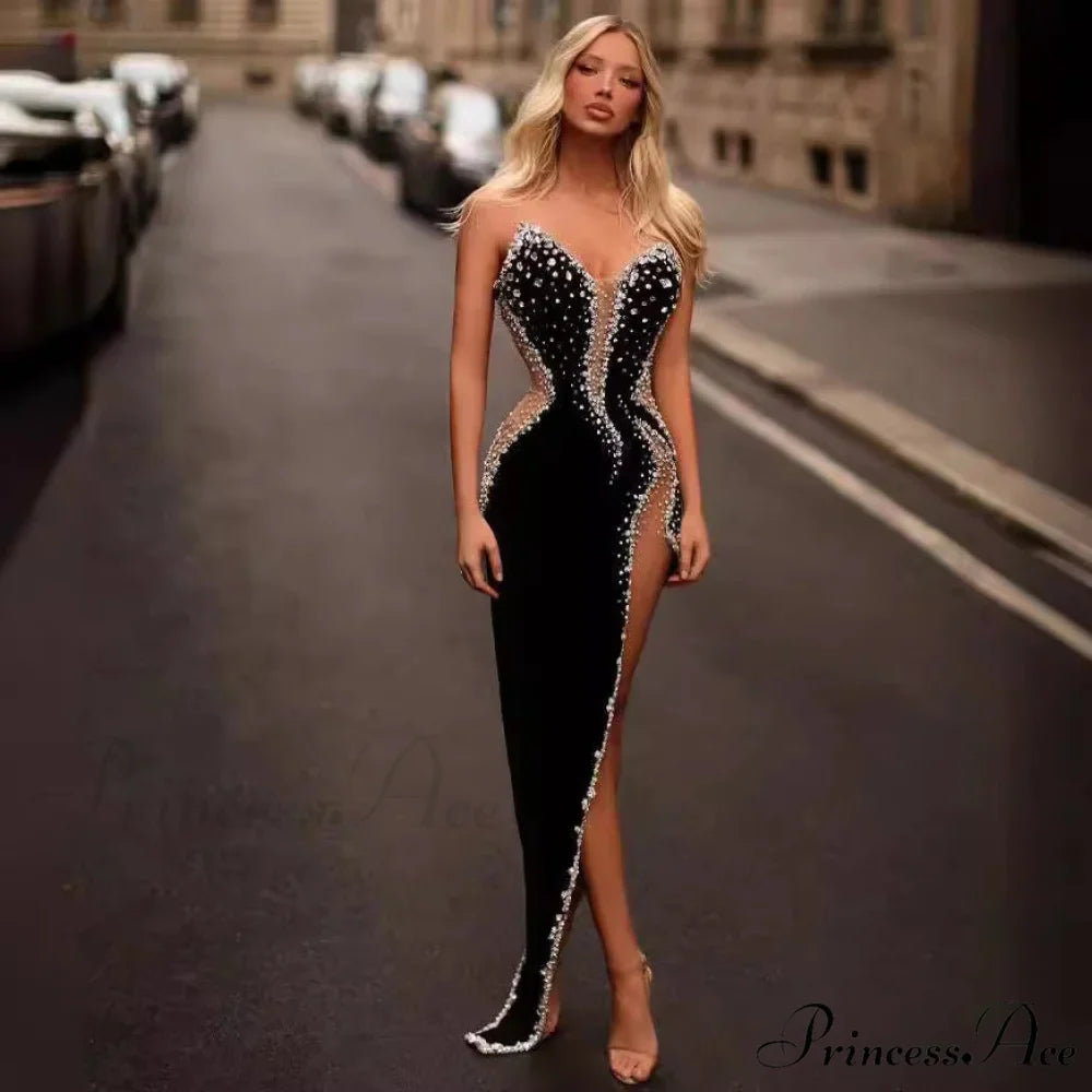 Seductive Bandeau Embellished Bodycon Dress Celebration Prom Dress