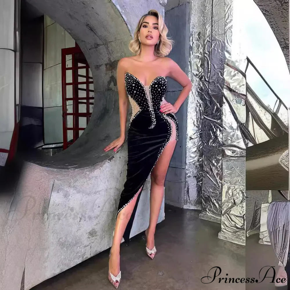 Seductive Bandeau Embellished Bodycon Dress Celebration Prom Dress