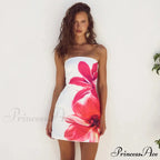 Seductive Bandeau Flower Pattern High Rise Mini Dress