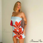 Seductive Bandeau Flower Pattern High Rise Mini Dress