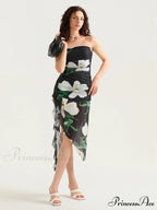 Seductive Bandeau Frill Fringe Mini Floral Dress