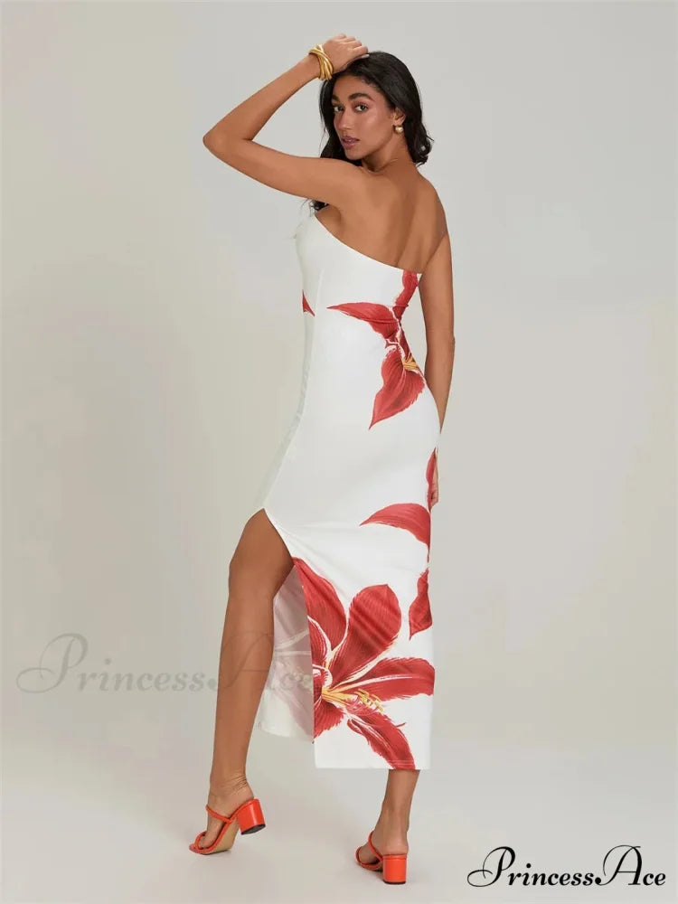 Seductive Bandeau Open-Back Body-Hugging Floral Dress