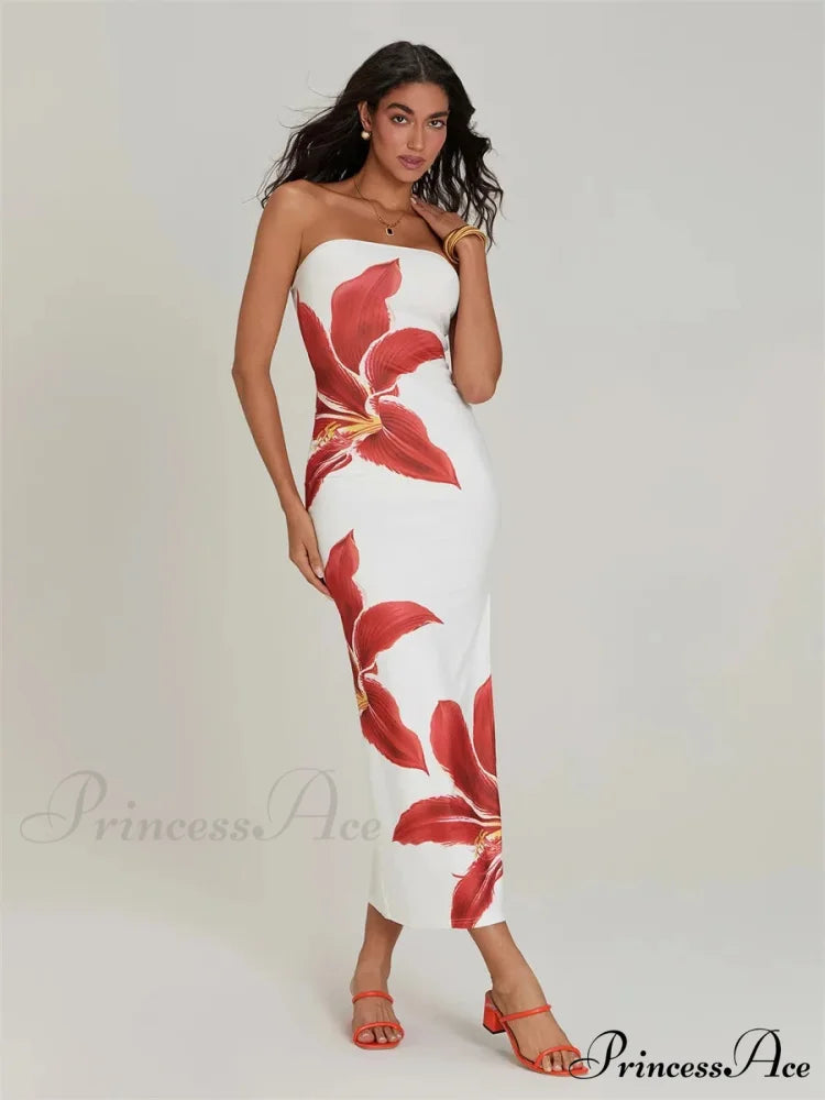 Seductive Bandeau Open-Back Body-Hugging Floral Dress