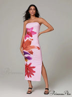 Seductive Bandeau Open-Back Body-Hugging Floral Dress