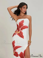 Seductive Bandeau Open-Back Body-Hugging Floral Dress