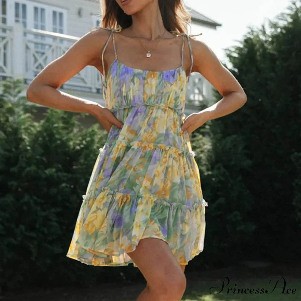 Seductive Chiffon Frill Floral Suspender Sundress