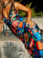 Seductive Deep Plunge Lace Patchwork Slip Floral Dress