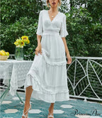 Seductive Deep Plunge Open-back Cotton Lace Dress