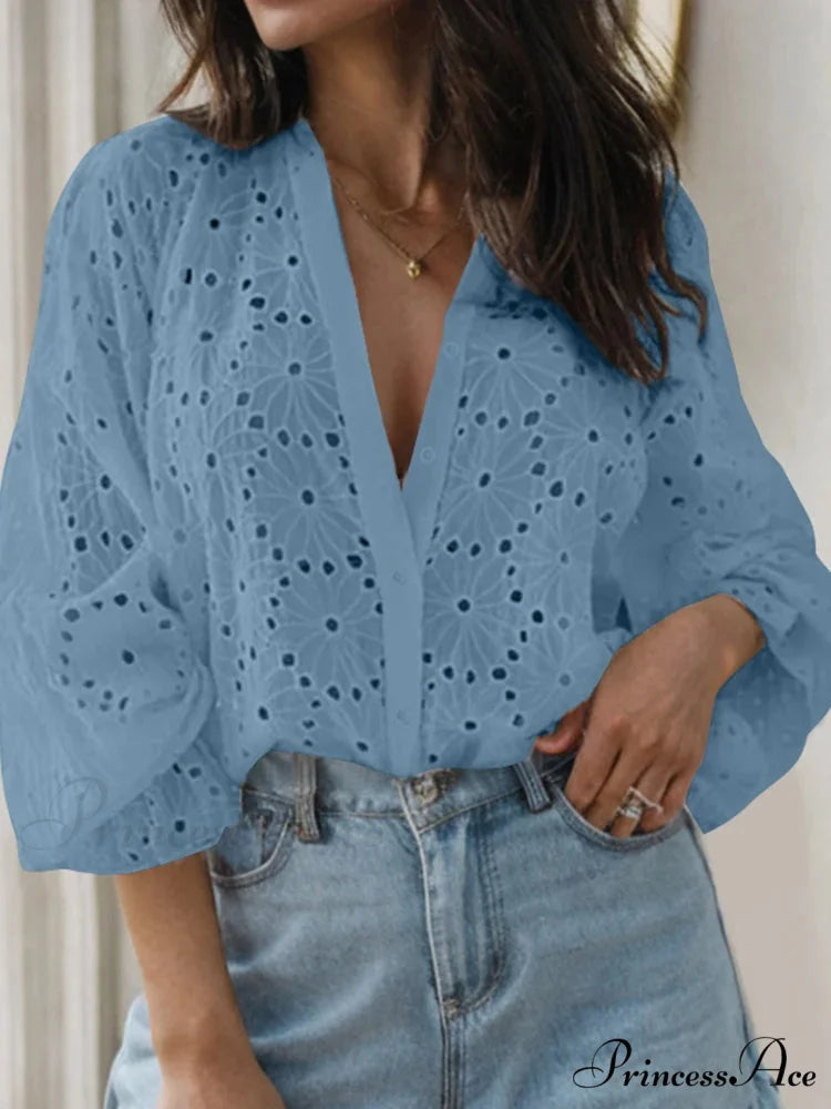 Seductive Flared Extended Sleeve Tunic V-neck Blouse