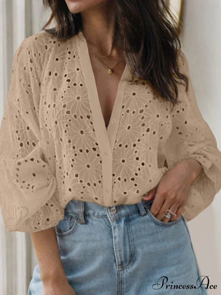 Seductive Flared Extended Sleeve Tunic V-neck Blouse