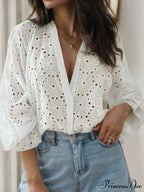 Seductive Flared Extended Sleeve Tunic V-neck Blouse