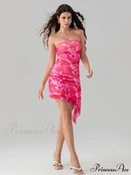 Seductive Flower Pattern Bandeau Uneven Flower Dress