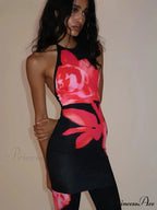 Seductive Halter Open-Back Blossom Pattern Body-Hugging Floral Dress