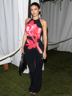 Seductive Halter Open-Back Blossom Pattern Body-Hugging Floral Dress