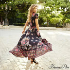 Seductive High Division Flare Sleeve Pattern Rayon Maxi Boho Dress