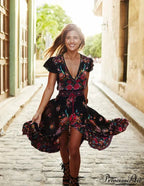 Seductive High Division Flare Sleeve Pattern Rayon Maxi Boho Dress