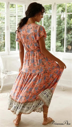 Seductive High Division Flare Sleeve Rayon Cotton Boho Dress