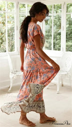 Seductive High Division Flare Sleeve Rayon Cotton Boho Dress