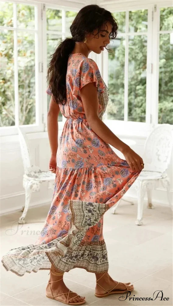 Seductive High Division Flare Sleeve Rayon Cotton Boho Dress